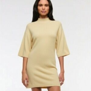 Abercrombie‎ & Fitch Butter Yellow Boucle Sweater Mini Dress Medium Preppy Fall